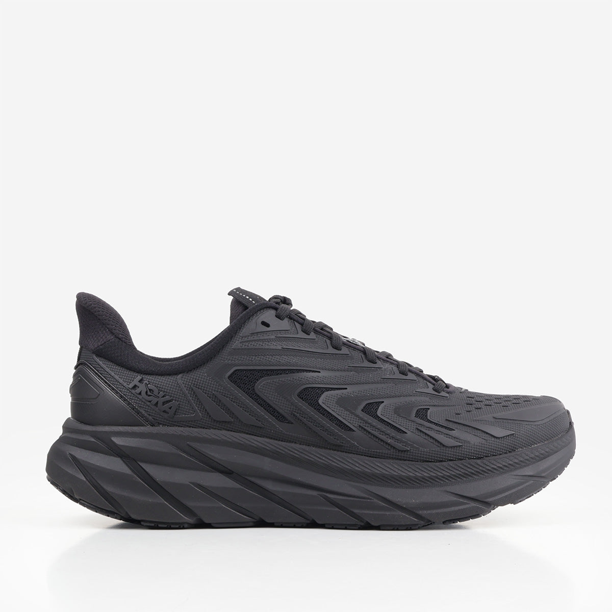 HOKA Clifton Utility Shoes in Black, side view