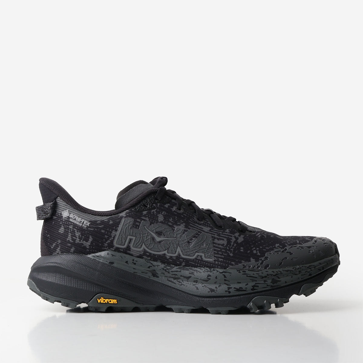 main HOKA Speedgoat 6 GTX Shoes, Black Outer Orbit, Detail Shot 1