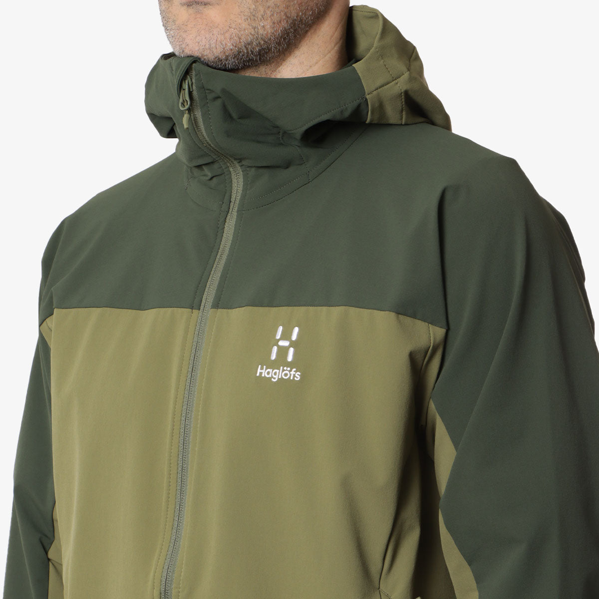 Haglofs Moran Softshell Hooded Jacket, Olive Green Seaweed Green, Detail Shot 2