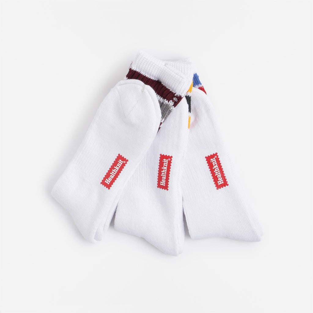 Healthknit 3 Pack Socks, White Blue Burgundy Yellow, Detail Shot 3