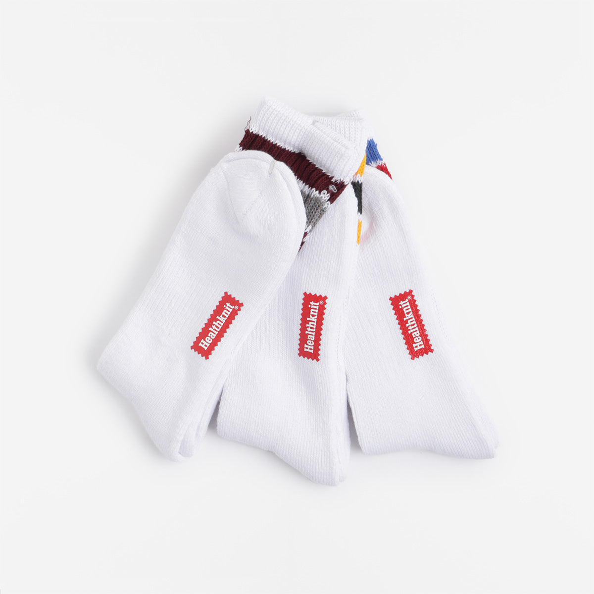 Healthknit 3 Pack Socks, White Blue Burgundy Yellow, Detail Shot 3