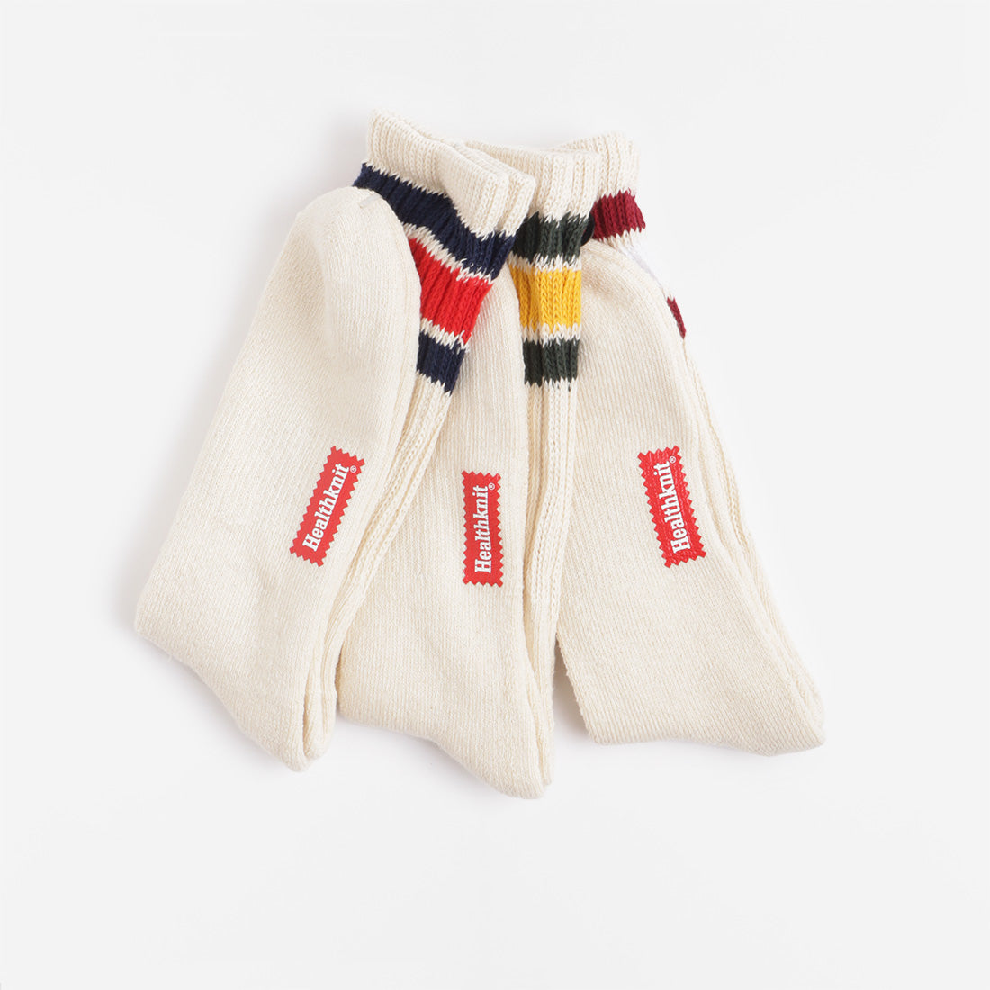 Healthknit 3 Pack Socks, Off White Blue Burgundy Green, Detail Shot 3