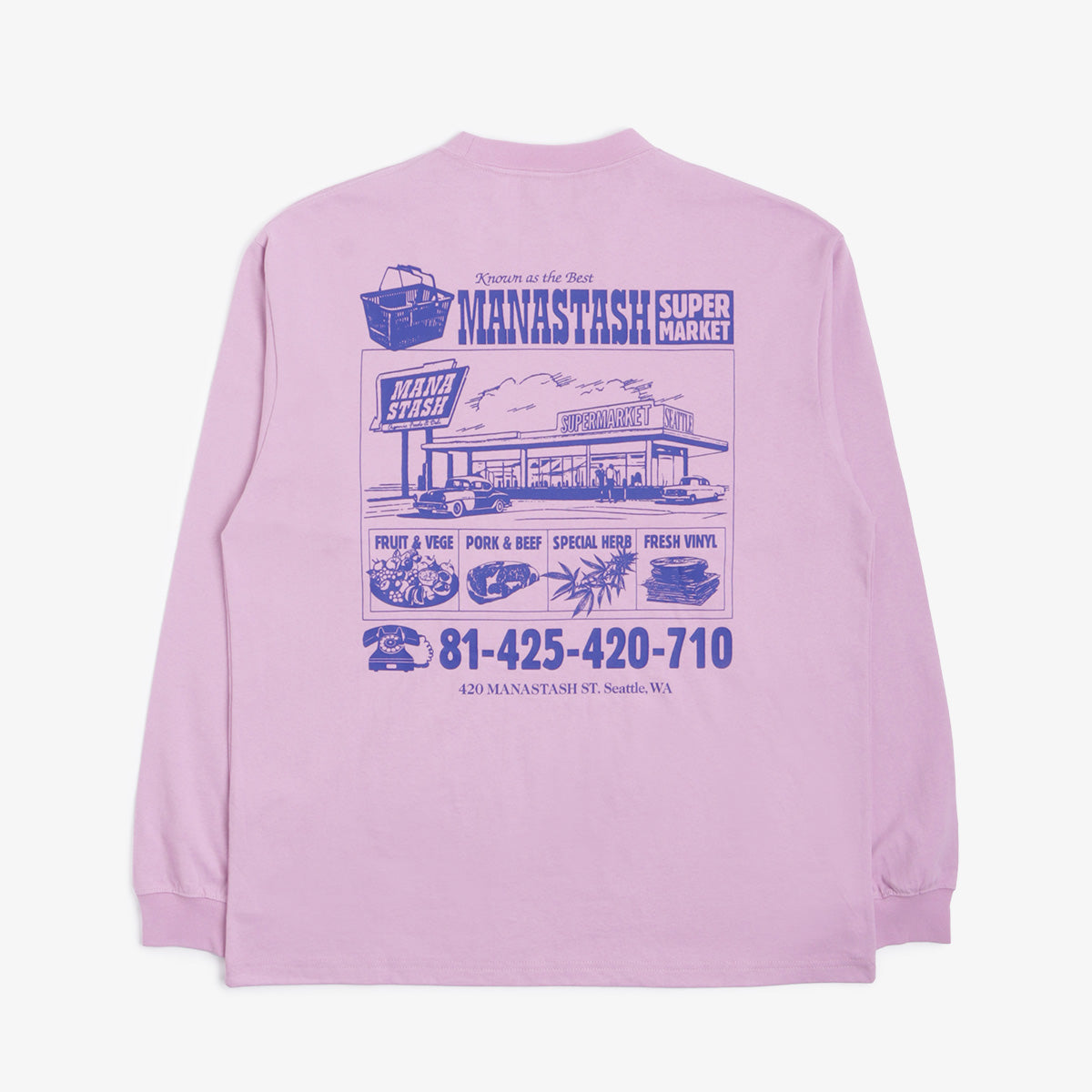 Manastash CiTee Long Sleeve Supermarket T-Shirt, Pink, Detail Shot 6