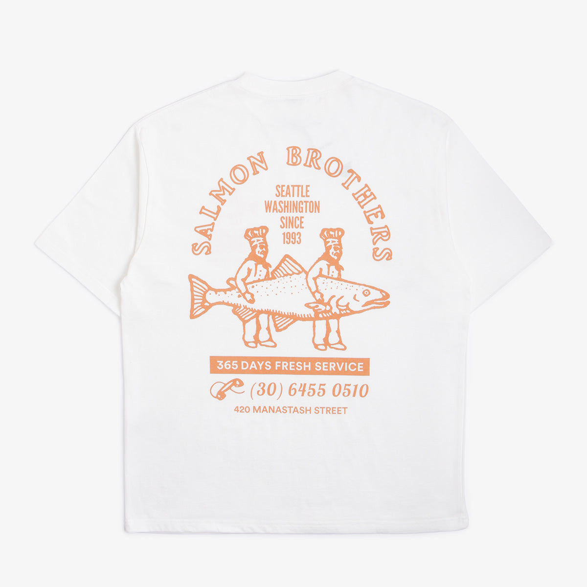 Manastash CiTee Salmon T-Shirt, White, Detail Shot 6