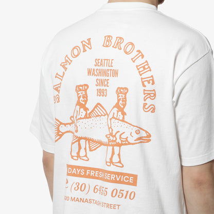 Manastash CiTee Salmon T-Shirt, White, Detail Shot 4