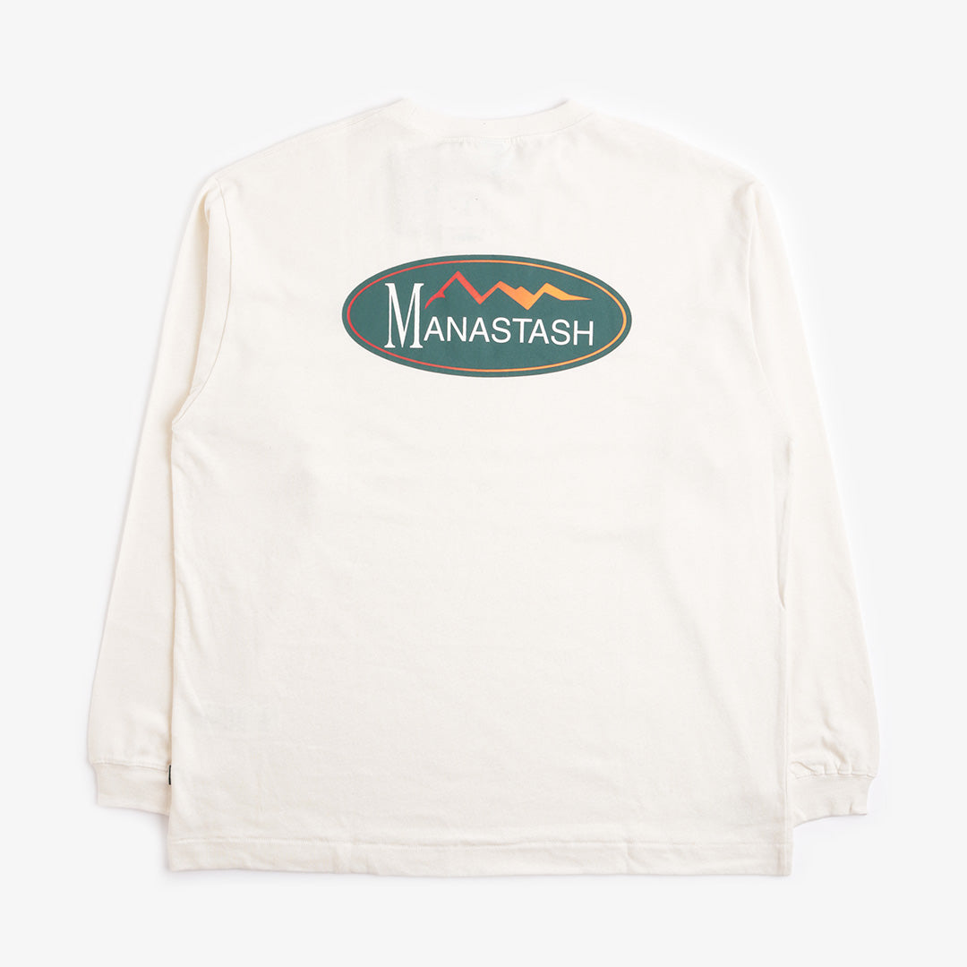 Manastash Hemp Long Sleeve Original Logo T-Shirt, Natural, Detail Shot 3