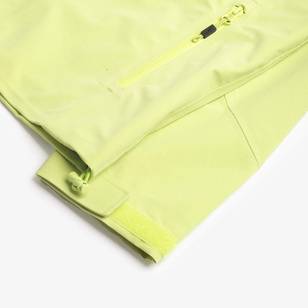 Hem and drawcord detail on the lime 3L shell jacket