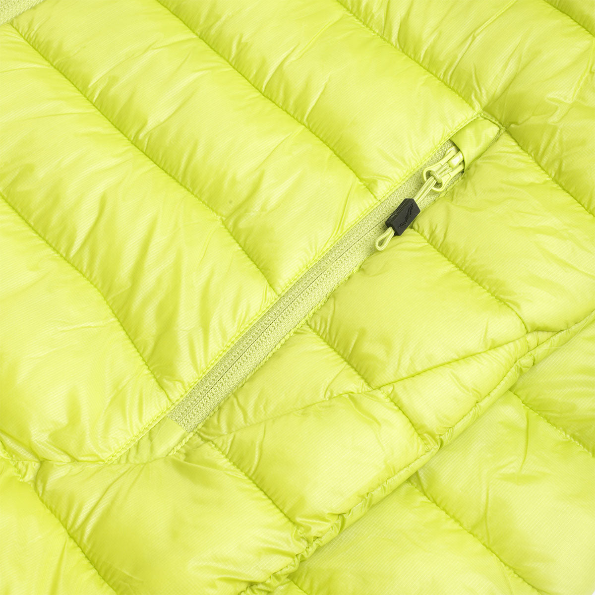 Zipped pocket and zip pull, lime Alpine LT puffer