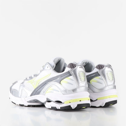 Mizuno Wave Rider 10 Shoes, White Sunny Lime Silver, Detail Shot 3