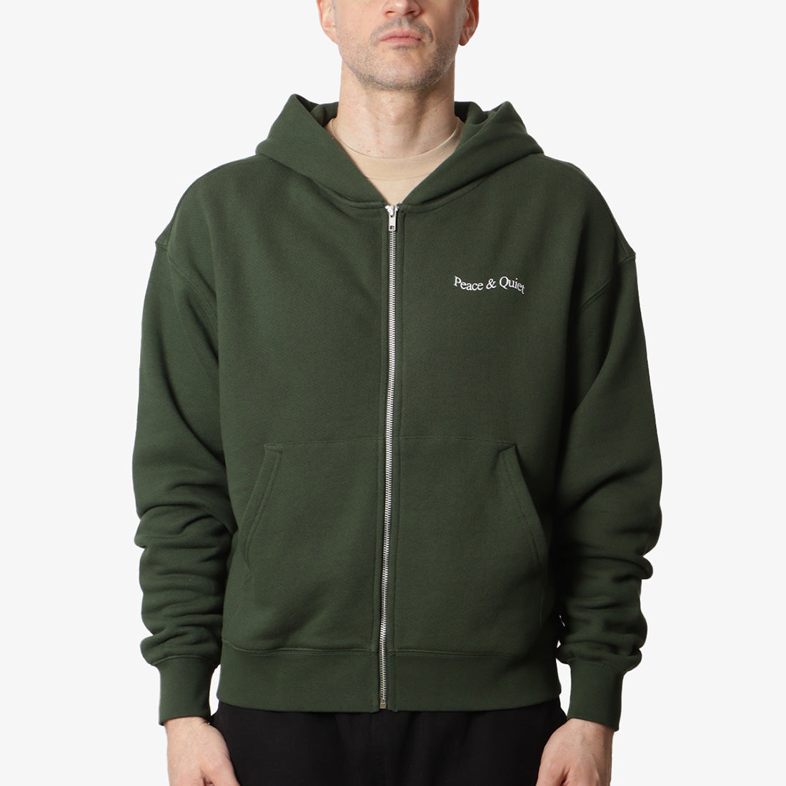 Museum of Peace and Quiet Wordmark Zip Up Hoodie, Forest, Detail Shot 2