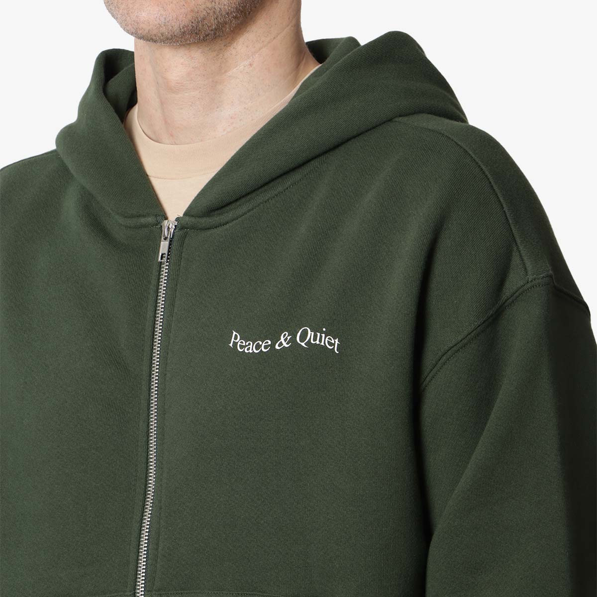 Museum of Peace and Quiet Wordmark Zip Up Hoodie, Forest, Detail Shot 3