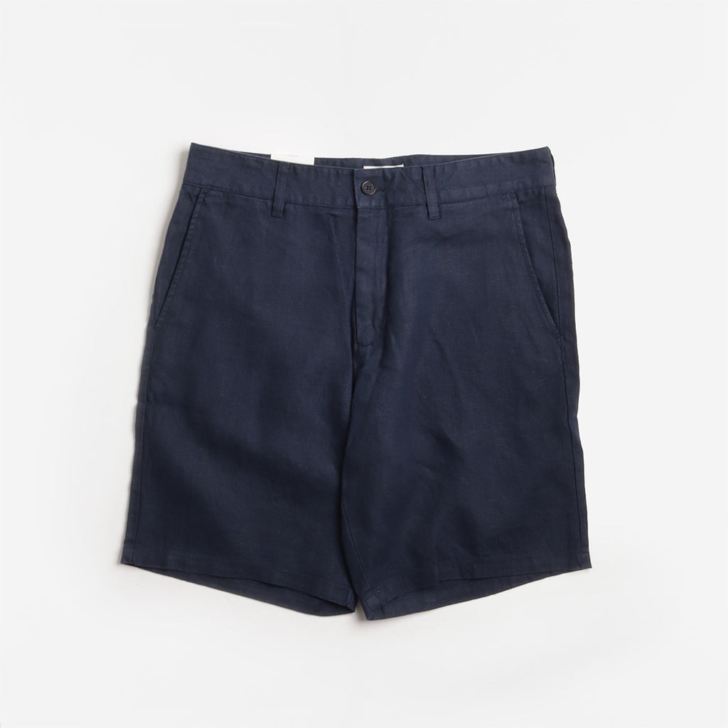 NN.07 Aden Linen Shorts, Navy Blue, Detail Shot 1