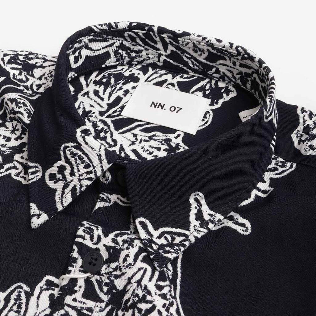 NN.07 Deon All-Over Print Shirt, Navy Blue, Detail Shot 3