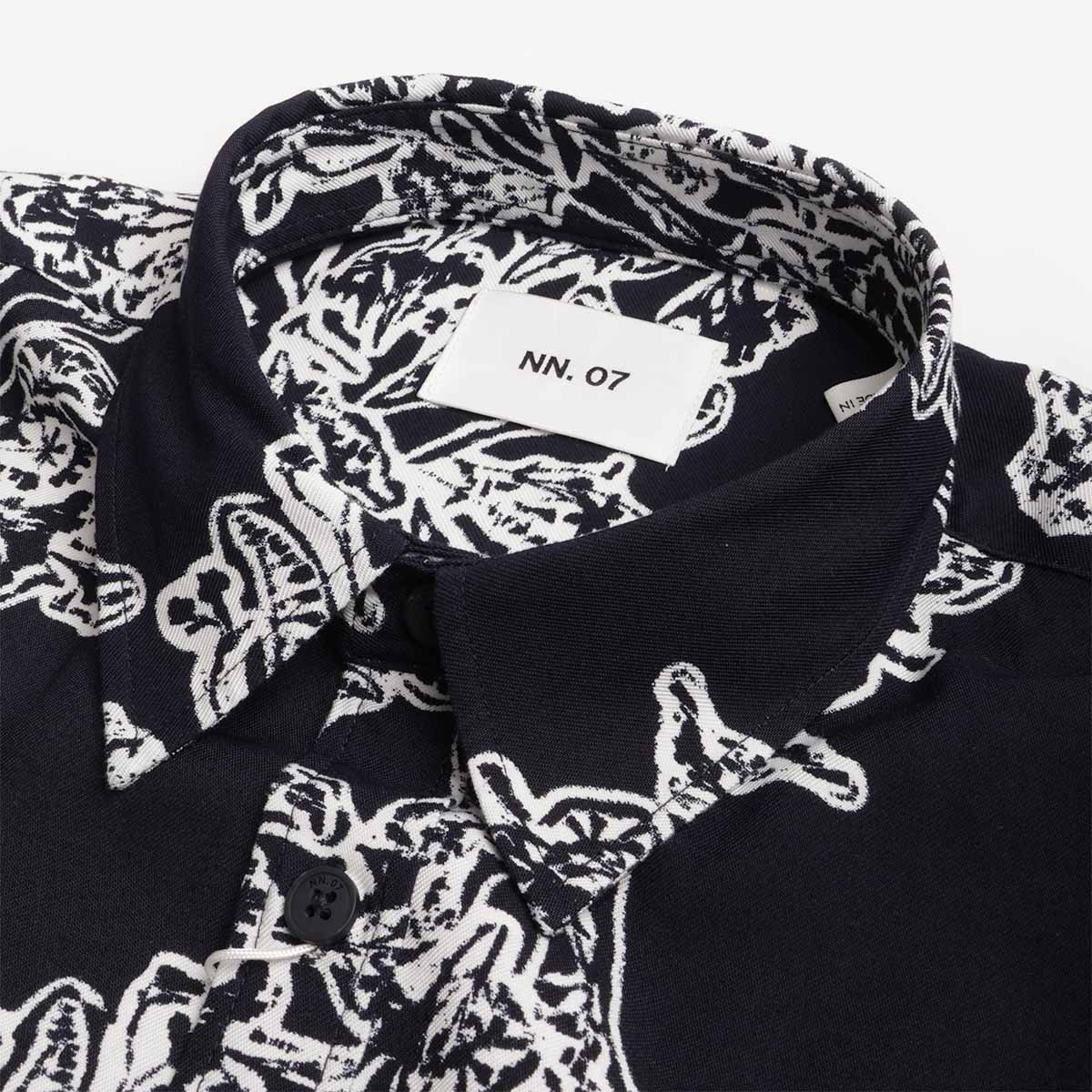 NN.07 Deon All-Over Print Shirt, Navy Blue, Detail Shot 3