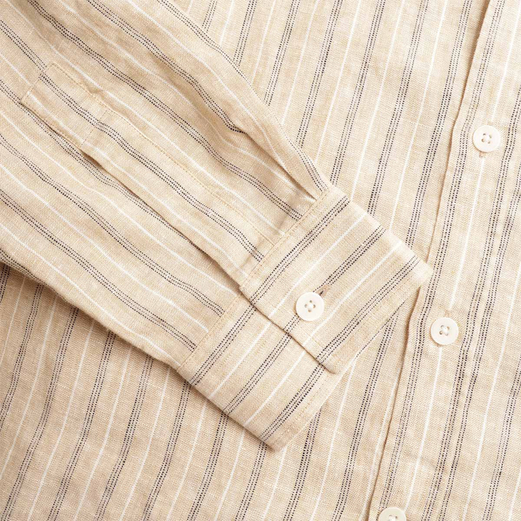 NN.07 Deon Linen Shirt, Black Stripe, Detail Shot 5