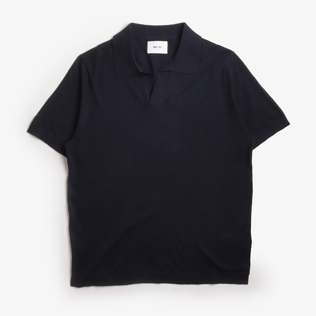 NN.07 Ryan Knitted Linen Blend Polo Shirt, Navy Blue, Detail Shot 1