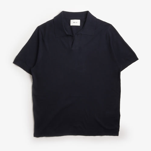 NN.07 Ryan Knitted Linen Blend Polo Shirt, Navy Blue, Detail Shot 1