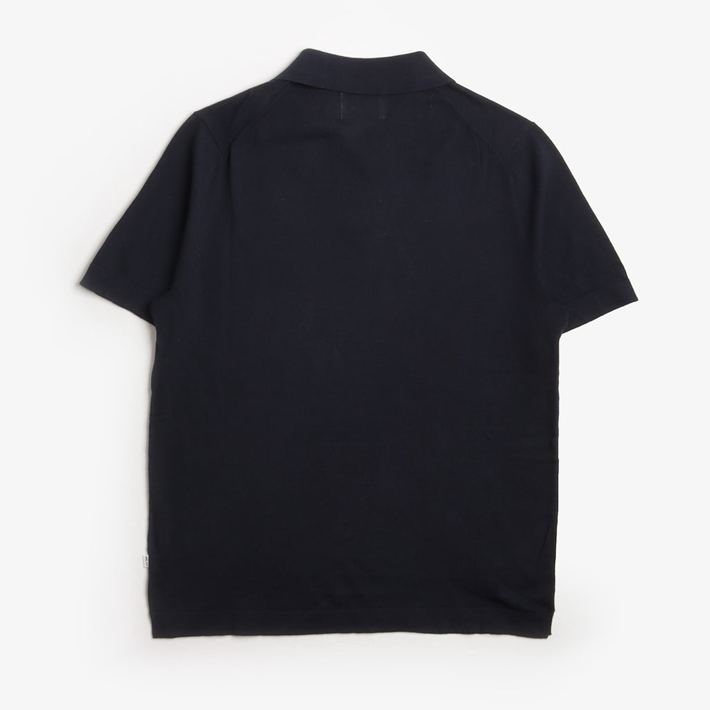 NN.07 Ryan Knitted Linen Blend Polo Shirt, Navy Blue, Detail Shot 2
