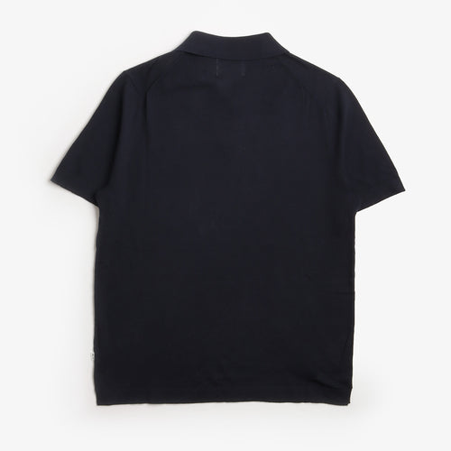 NN.07 Ryan Knitted Linen Blend Polo Shirt, Navy Blue, Detail Shot 2