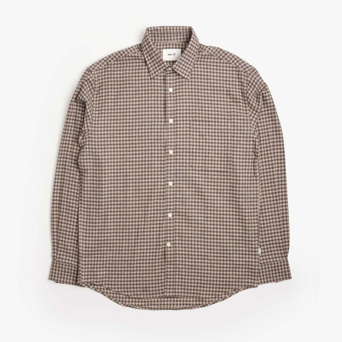 NN.07 Deon Casual Flannel Shirt in Sand Check, front view