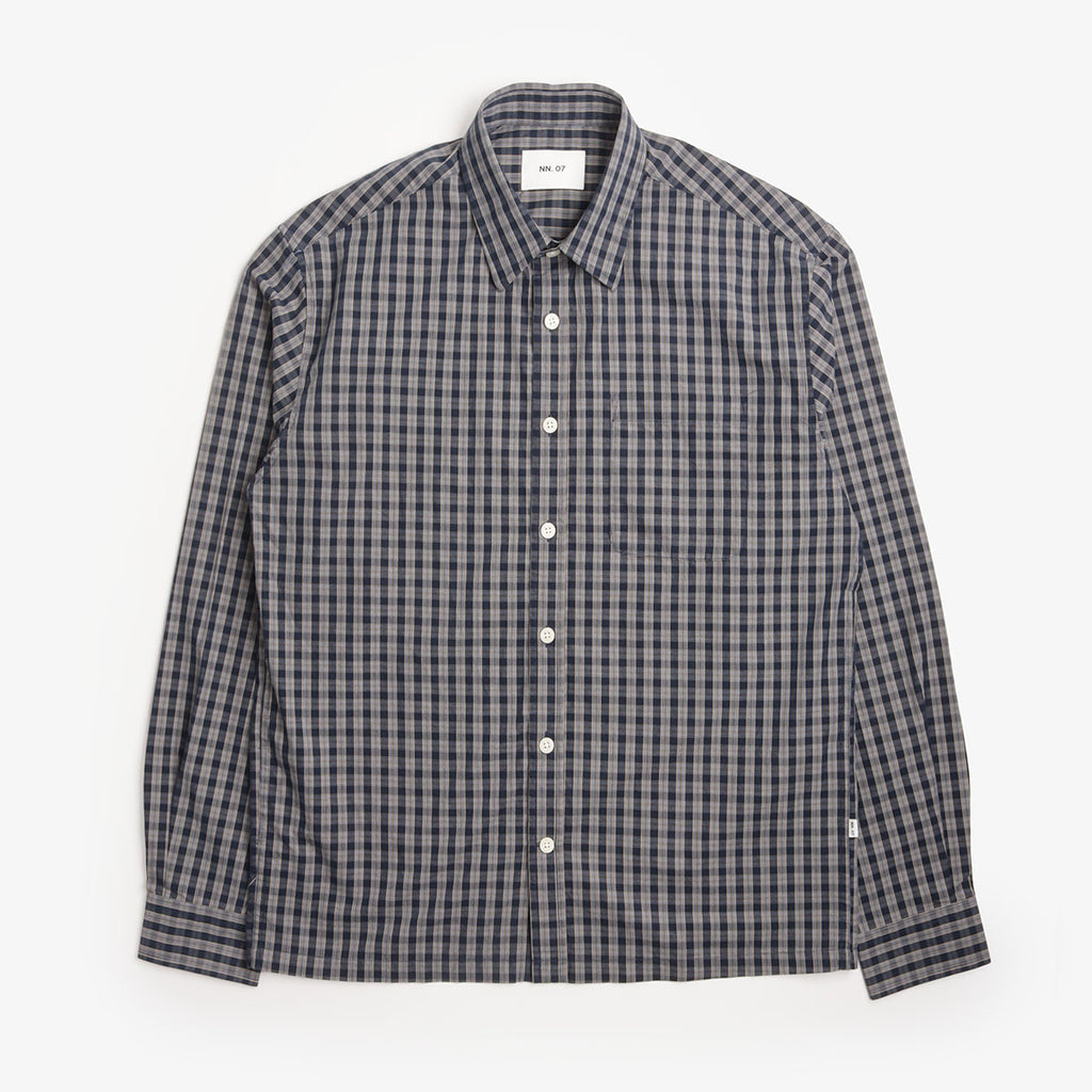 NN.07 Deon Checked Organic Shirt - Navy Check