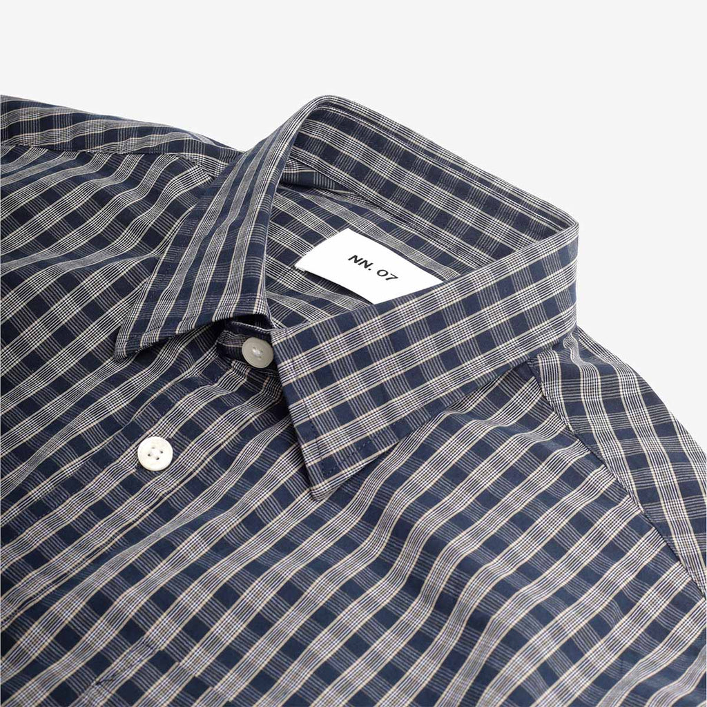 NN.07 Deon Checked Organic Shirt - Navy Check