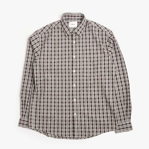 NN.07 Deon Drapey Viscose Blend Shirt in Deep Truffle, front view