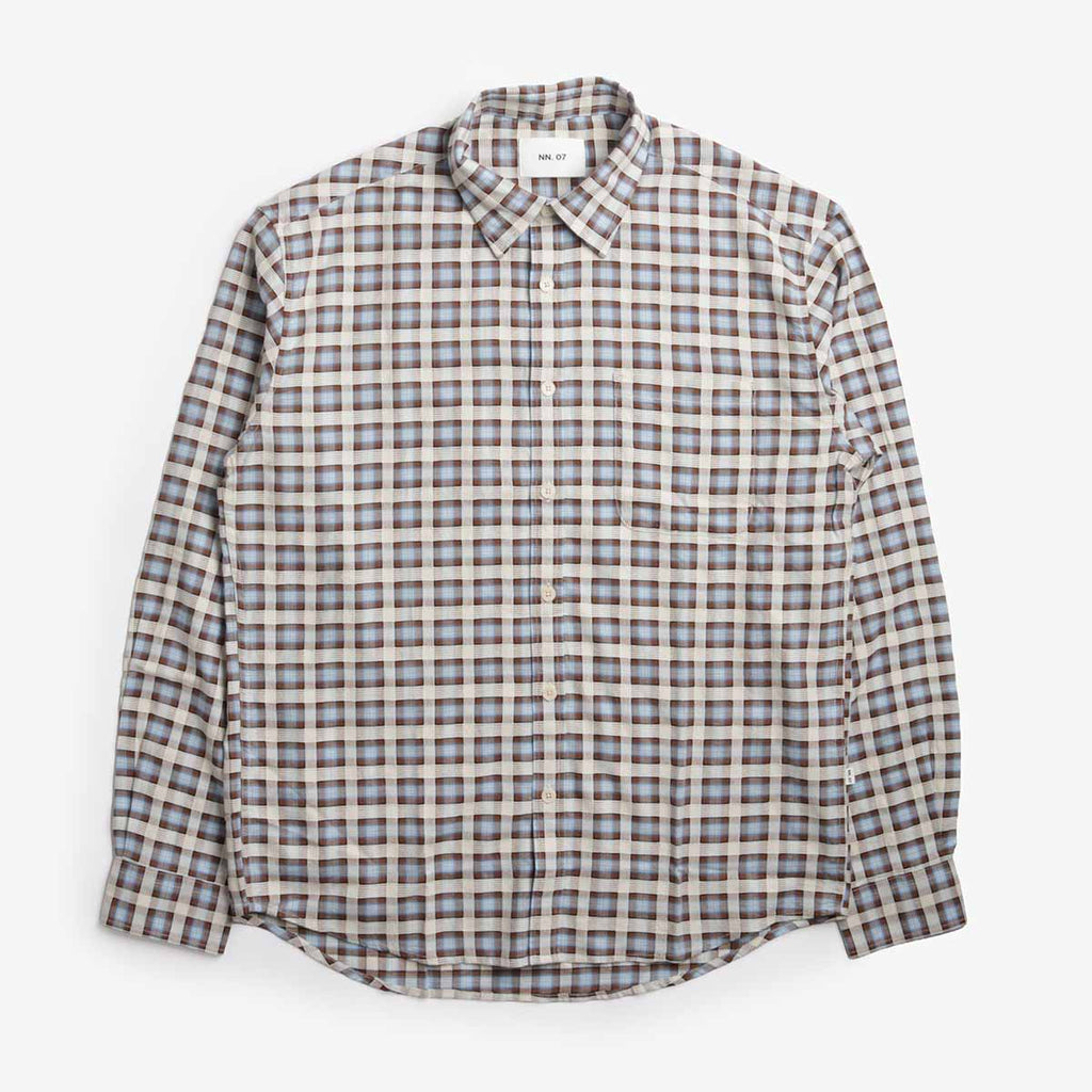 NN.07 Deon Leno Weave Shirt, Blue Check, Detail Shot 1