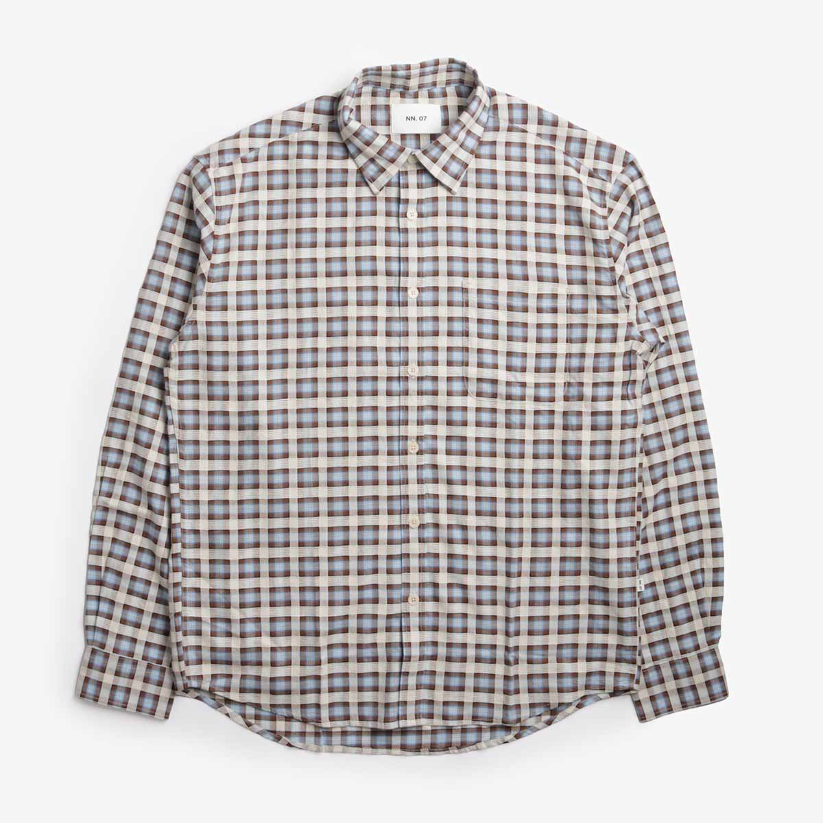 NN.07 Deon Leno Weave Shirt, Blue Check, Detail Shot 1