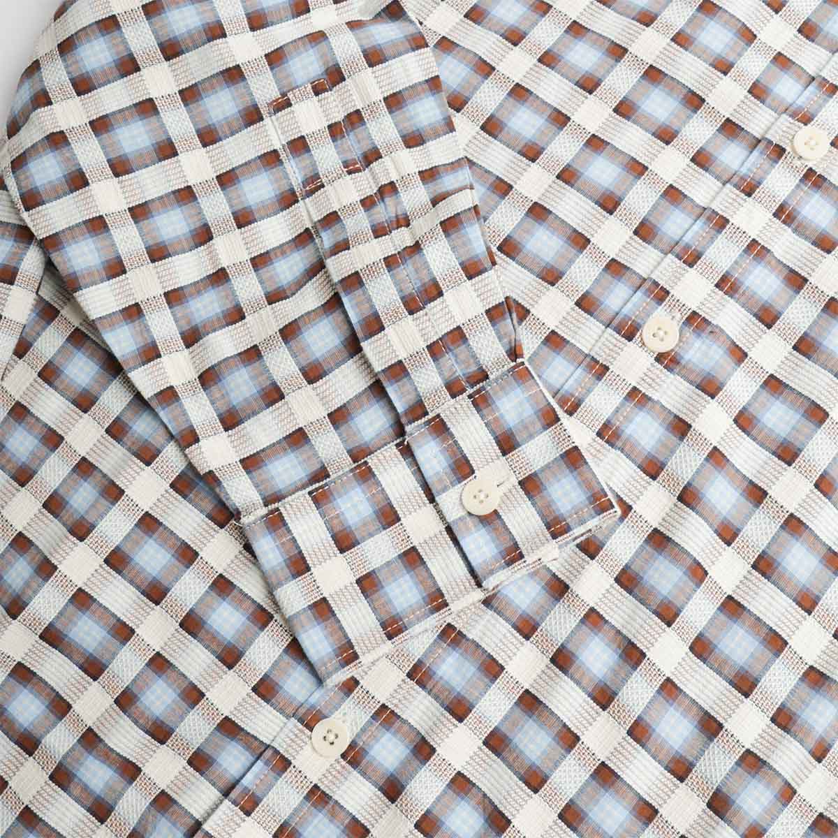 NN.07 Deon Leno Weave Shirt, Blue Check, Detail Shot 3