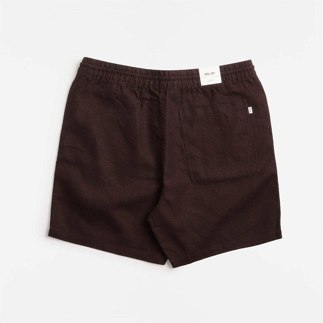 NN.07 Gregor Casual Drawstring Linen Shorts, Dusky Port, Detail Shot 3