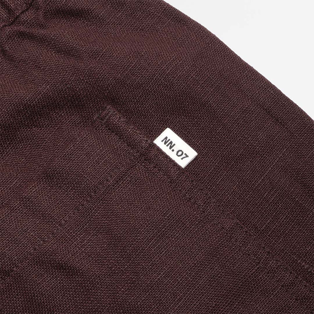 NN.07 Gregor Casual Drawstring Linen Shorts, Dusky Port, Detail Shot 4