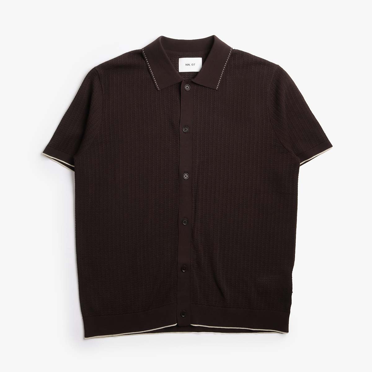 NN.07 Nalo Textured Stitch Polo Shirt, Deep Truffle, Detail Shot 1