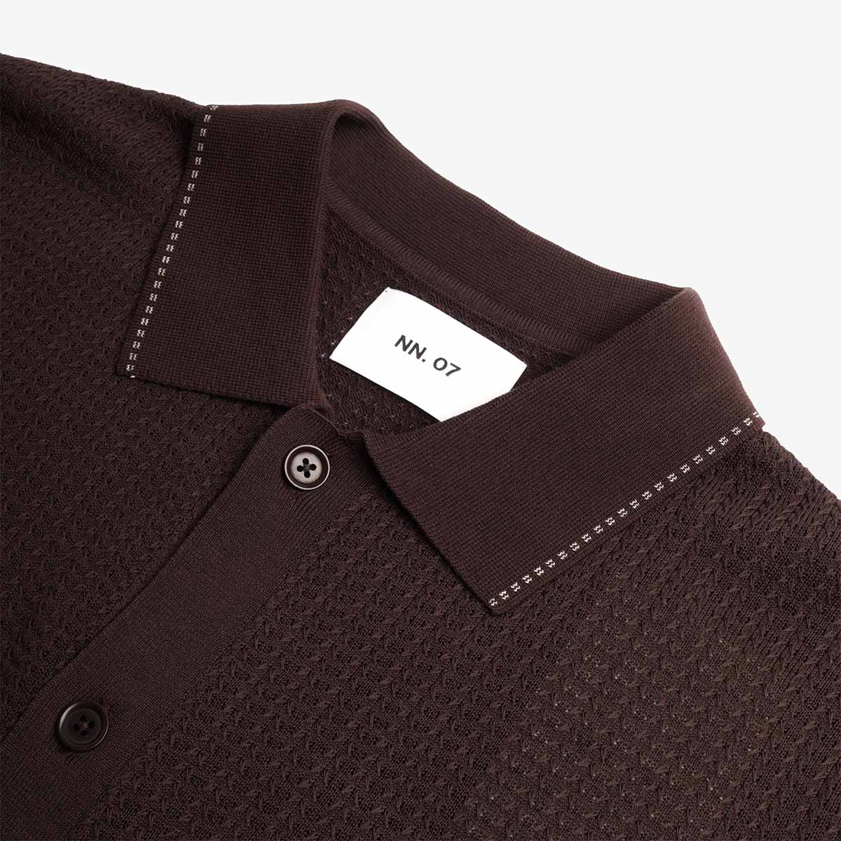 NN.07 Nalo Textured Stitch Polo Shirt, Deep Truffle, Detail Shot 2