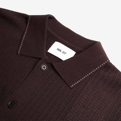 thumbnail NN.07 Nalo Textured Stitch Polo Shirt, Deep Truffle, Detail Shot 2
