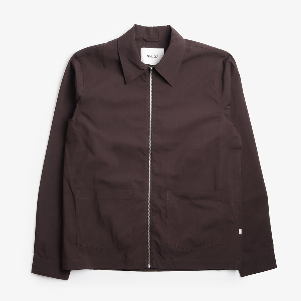 NN.07 Virgil Poplin Hybrid Zip Jacket, Deep Truffle, Detail Shot 1