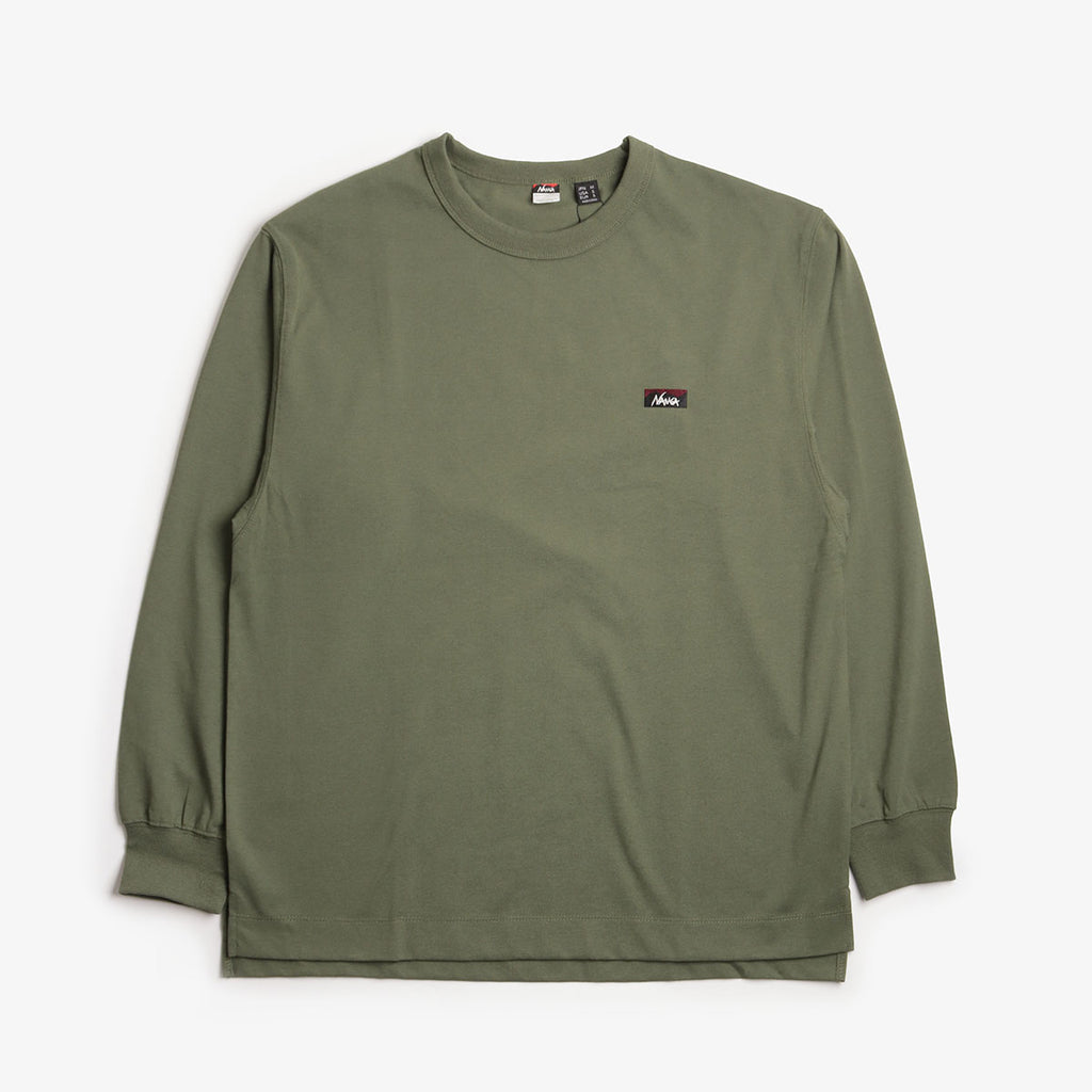 Nanga Eco Hybrid Box Logo Embroidery Long Sleeve T-Shirt, Green, Detail Shot 1