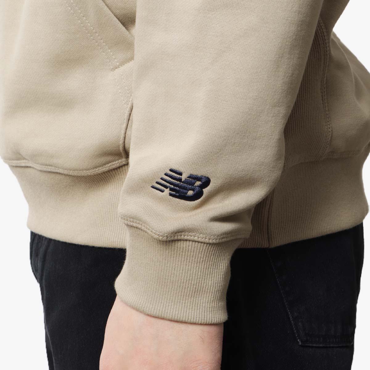 New Balance Athletics Embroidered Relaxed Hoodie, Stoneware, Detail Shot 3