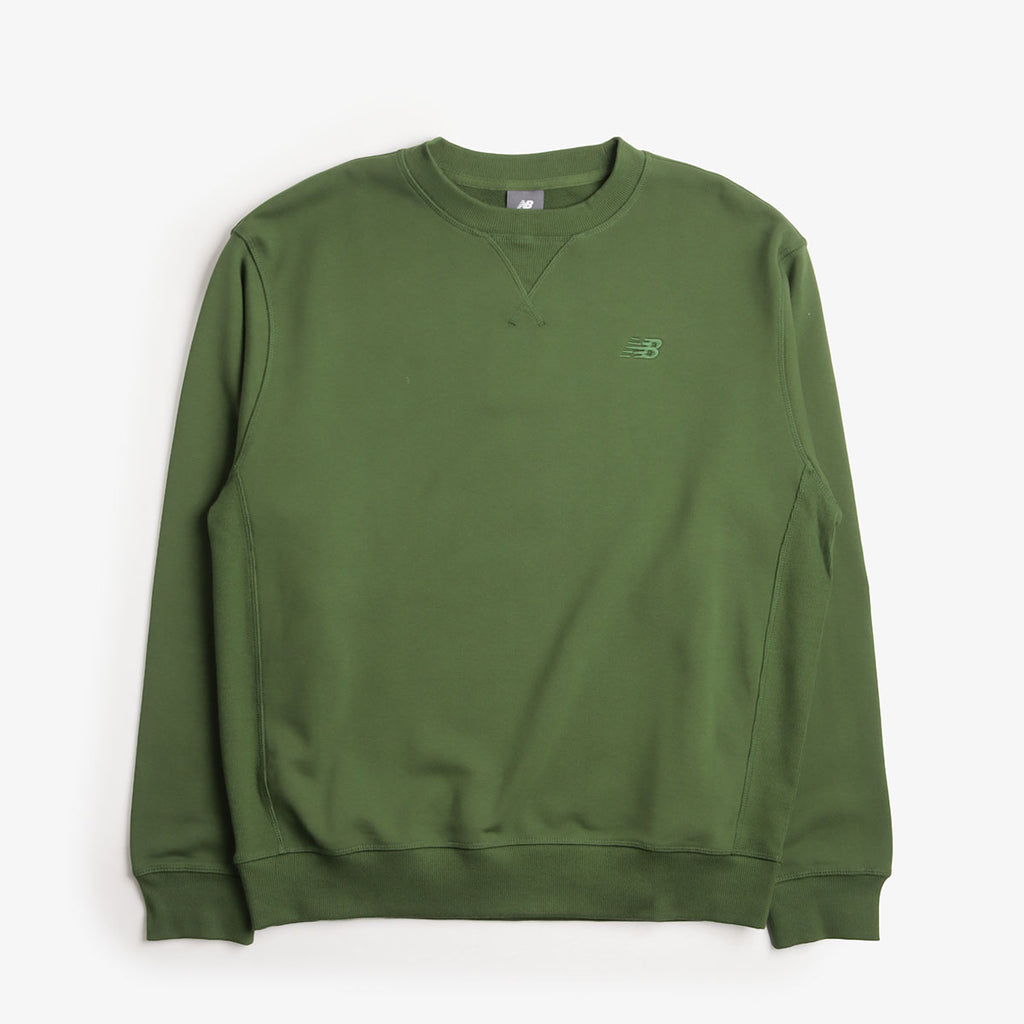 New Balance Athletics French Terry Crew Sweatshirt, Dark Alpine Green, Detail Shot 1