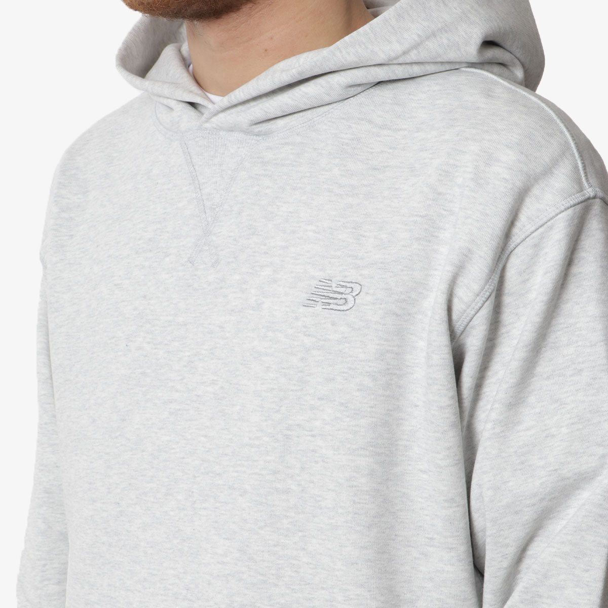 New Balance Athletics French Terry Hoodie, Ash Heather, Detail Shot 2