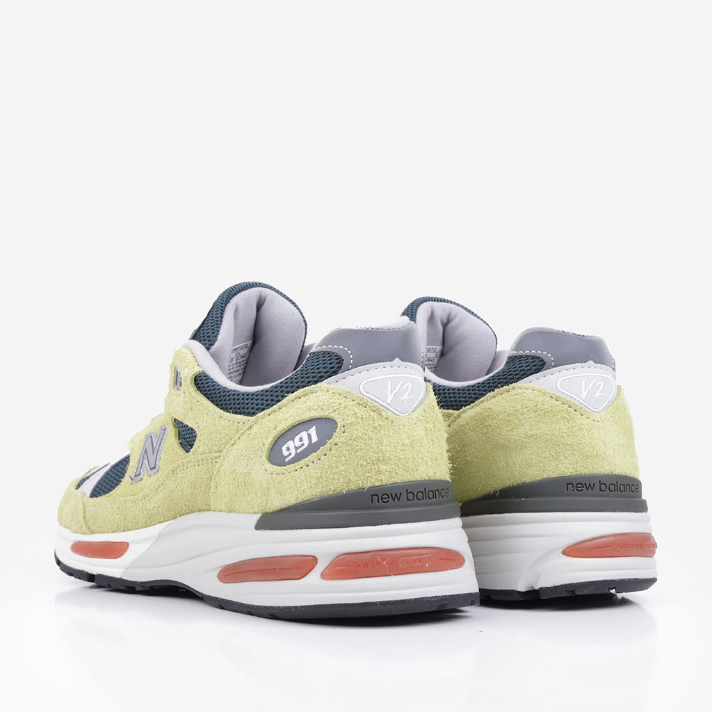 New Balance Made in UK 991v2 Grape Sorbet Shoes, Beechnut Trekking Green Oyster Mushroom, Detail Shot 3