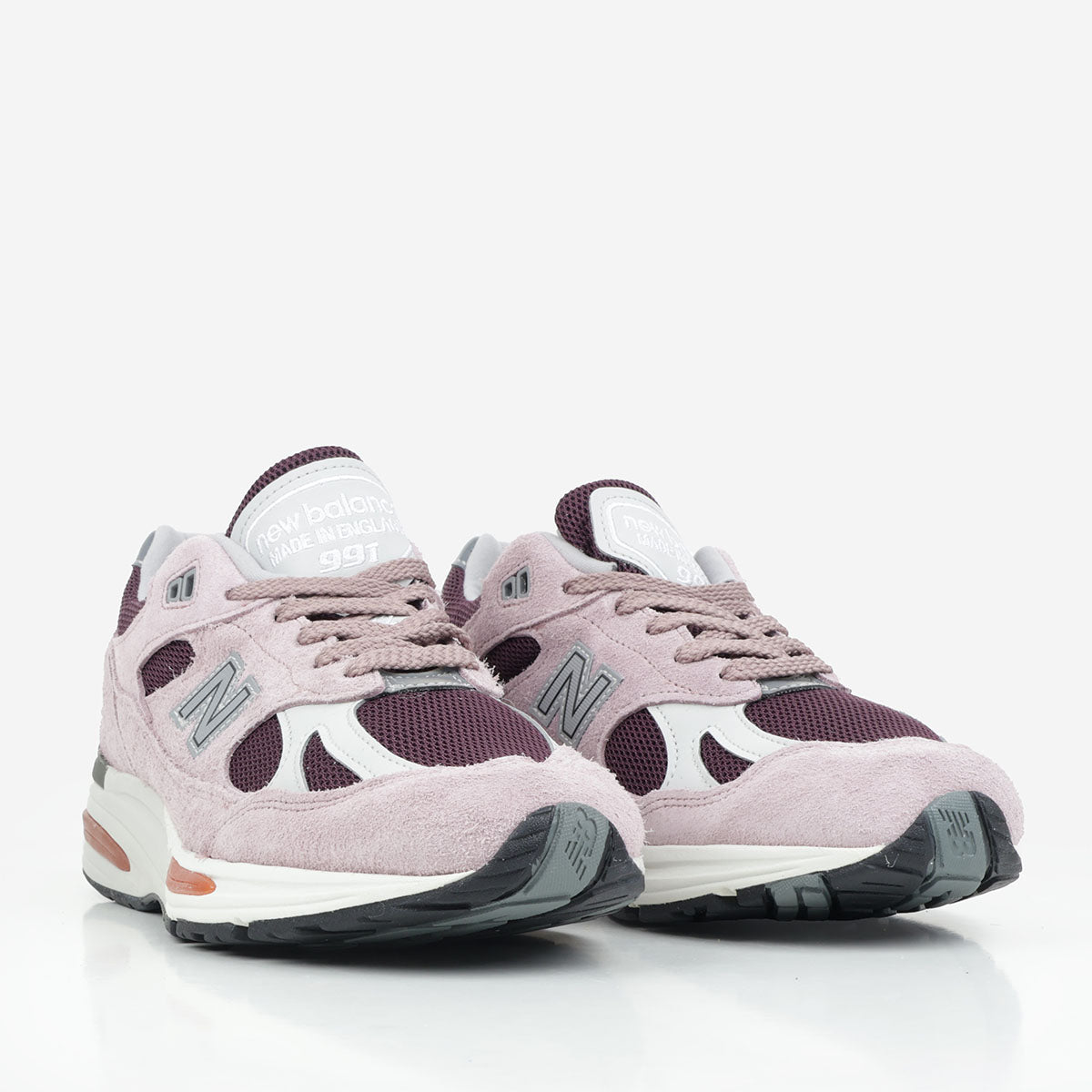 New Balance Made in UK 991v2 Grape Sorbet Shoes, Deauville Mauve Fig Oyster Mushroom, Detail Shot 2