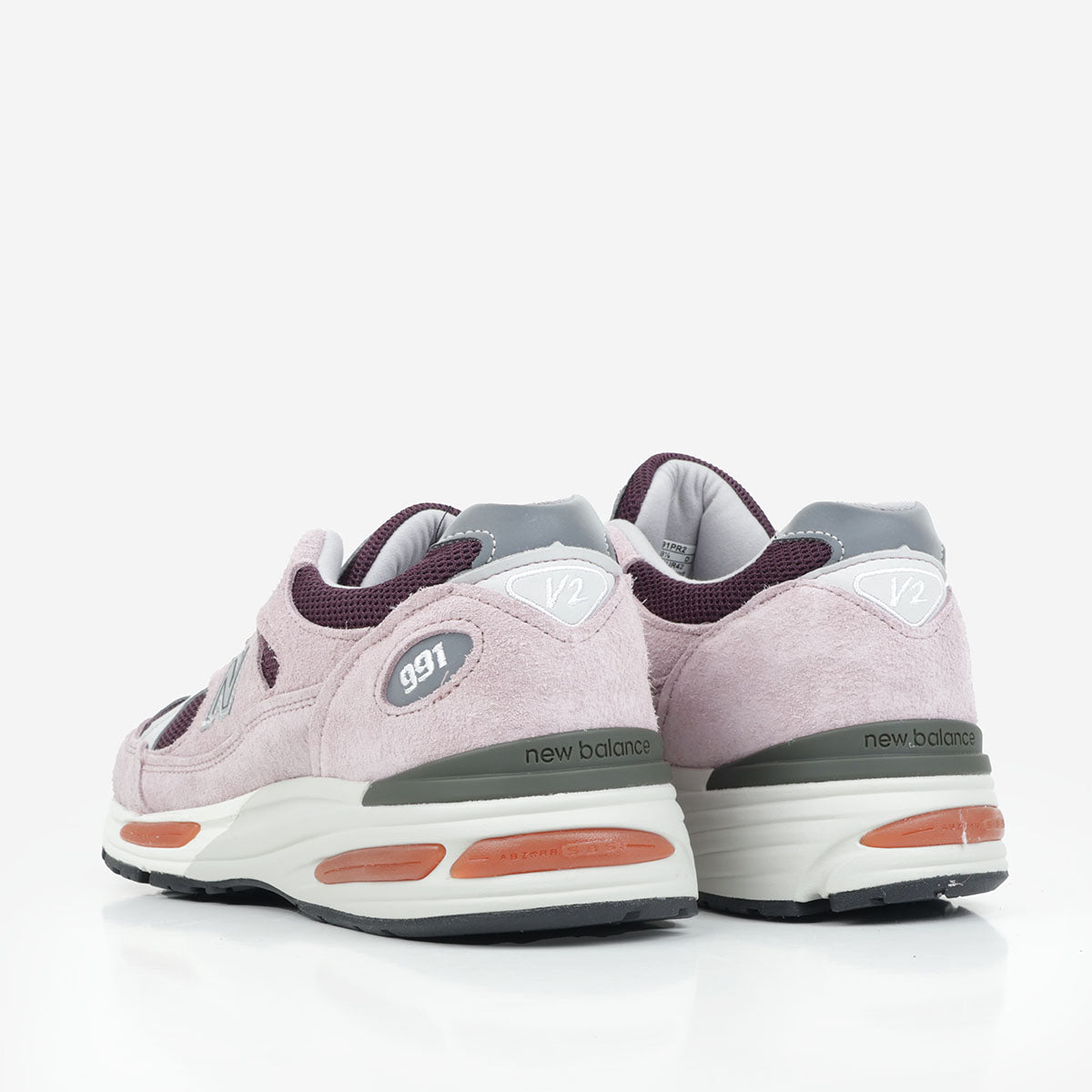 New Balance Made in UK 991v2 Grape Sorbet Shoes, Deauville Mauve Fig Oyster Mushroom, Detail Shot 3