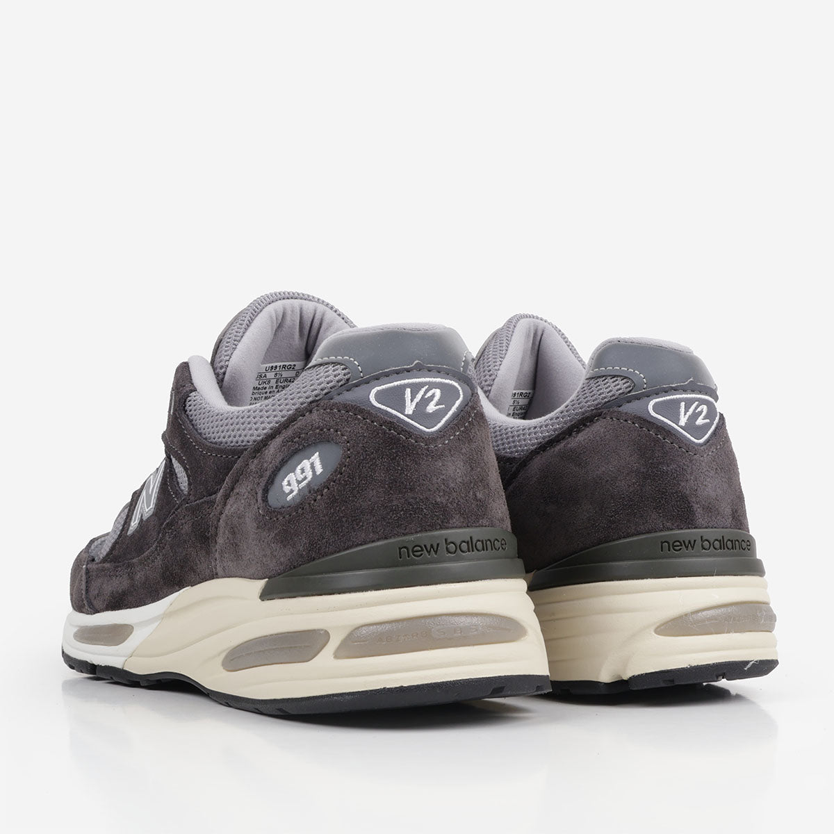 main New Balance Made In UK 991v2 Shoes, Forged Iron Alloy Smoked Pearl, Detail Shot 3