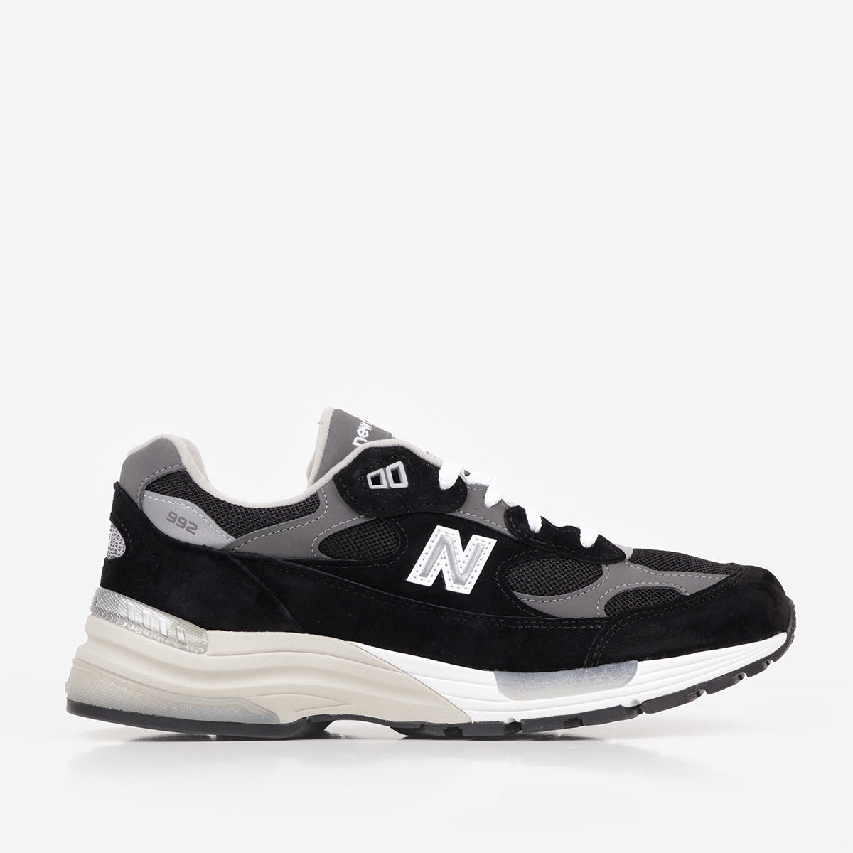 New Balance Made In USA 992 Shoes, Black Grey 006 White, Detail Shot 1