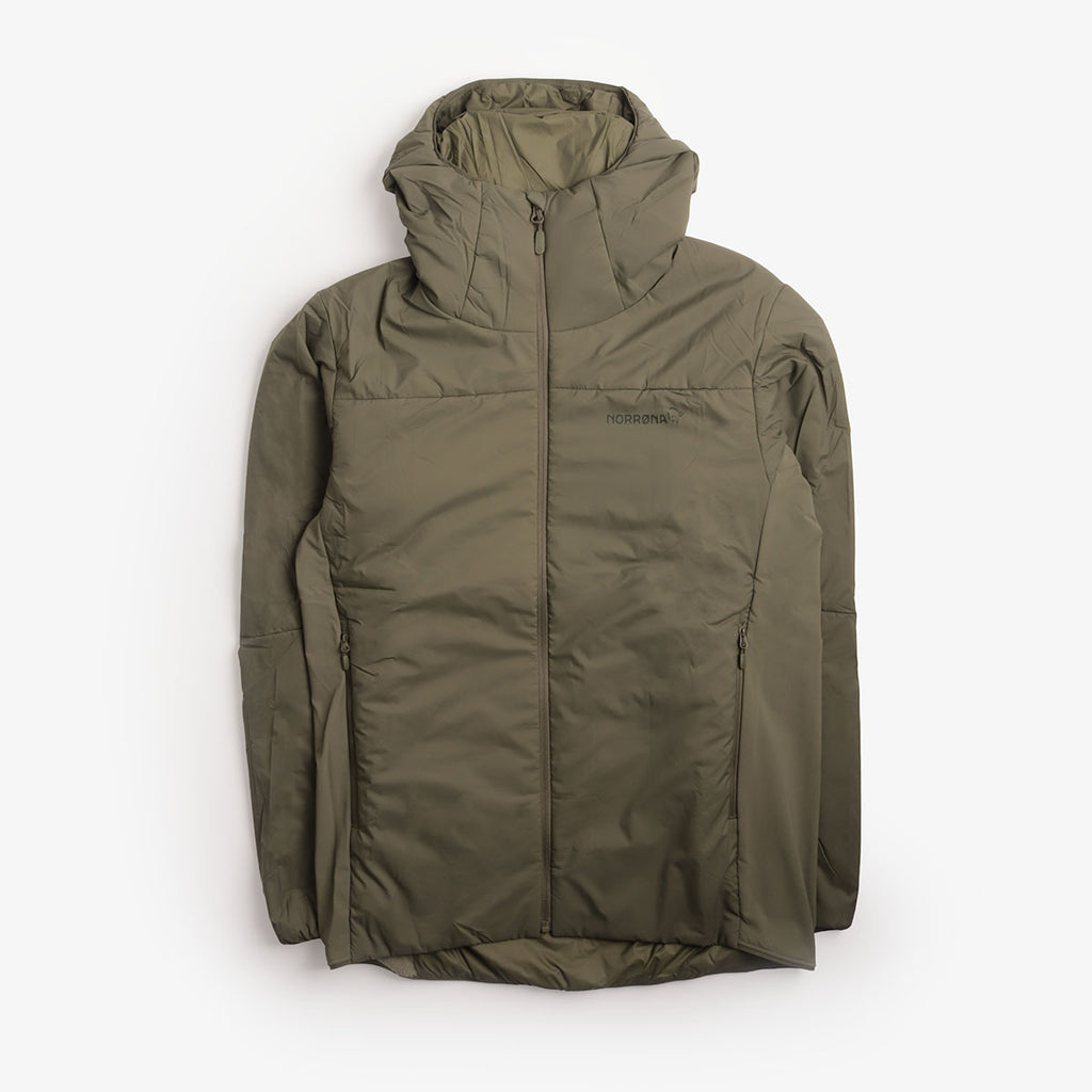 Norrona Femund Thermo60 Zip Hooded Jacket in Olive Night, front view
