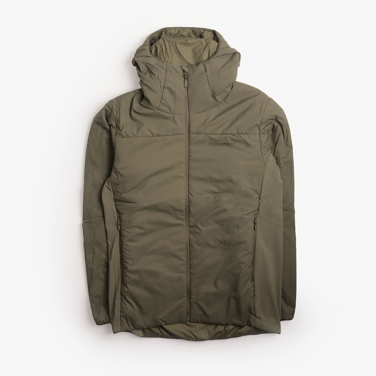 Norrona Femund Thermo60 Zip Hooded Jacket in Olive Night, front view
