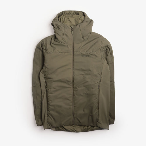 Norrona Femund Thermo60 Zip Hooded Jacket in Olive Night, front view
