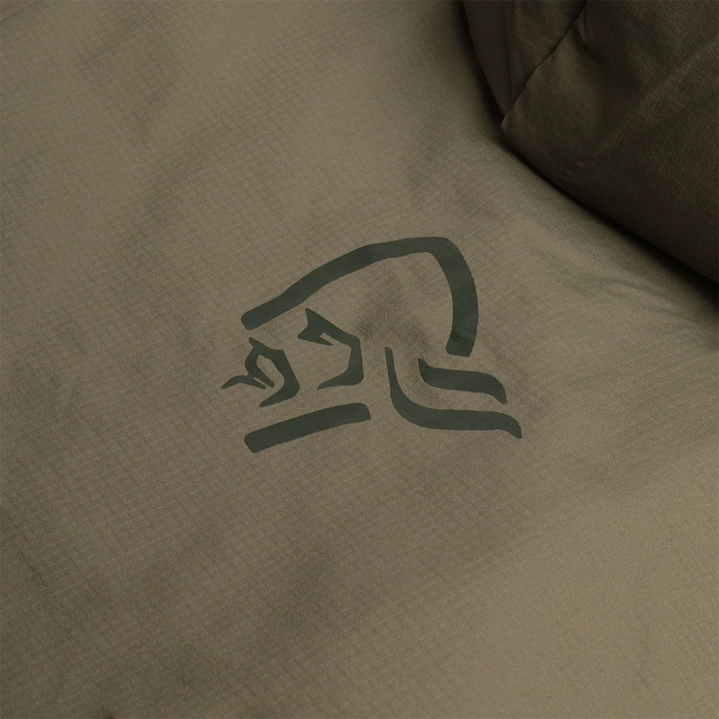 Norrona viking logo on olive night insulated jacket