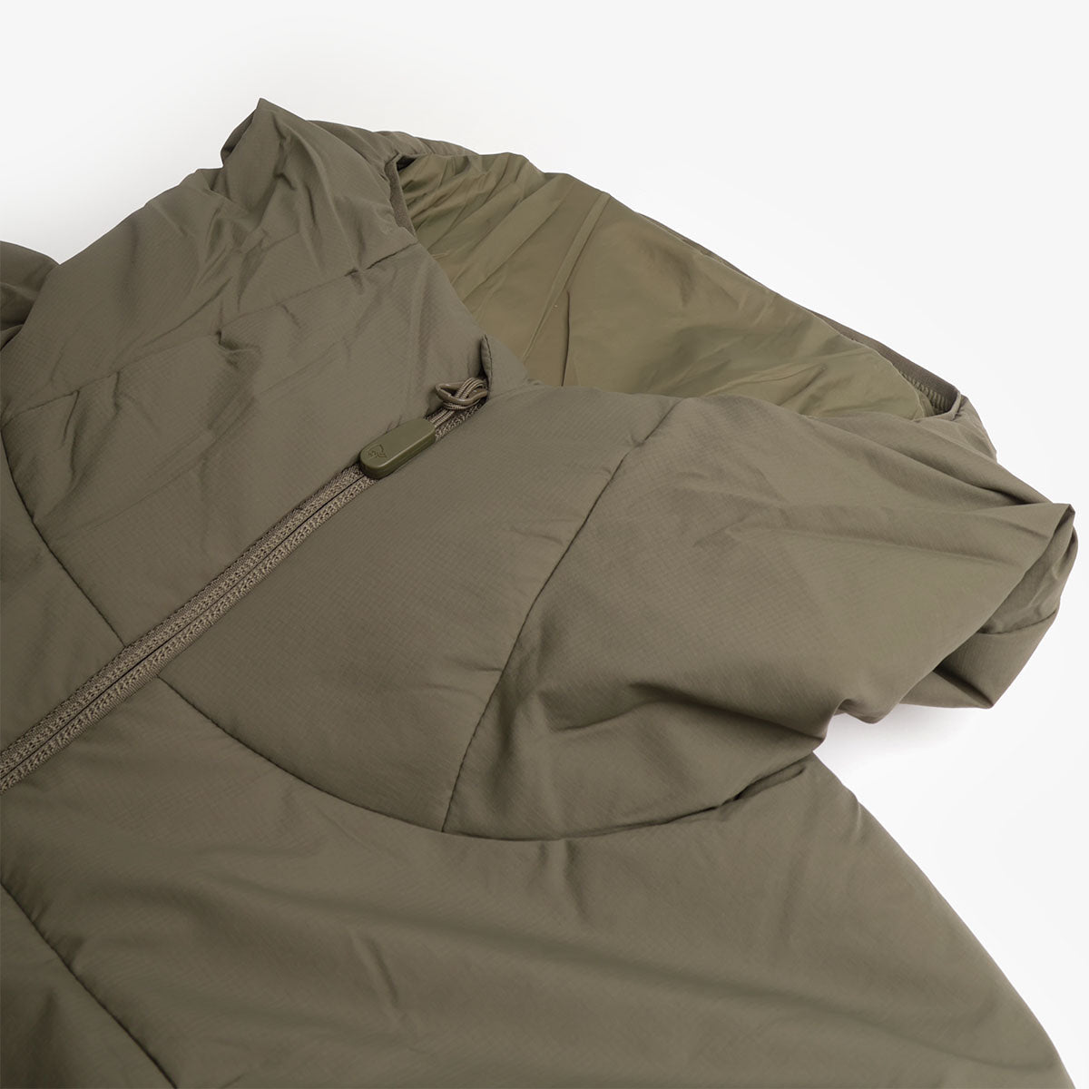 Hood and zip detail on Norrona Femund insulated jacket